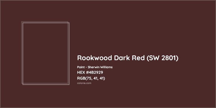 a brown background with the words, rockwood dark red sw 2080 in white