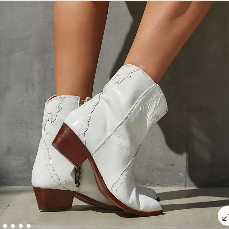 New Frontier Western Boot White Casual Flat Heel Heels, Casual White Flat Heel Heels, Casual White Flat Heels, White Ankle-high Summer Boots, Casual White Boots With Low Heel, Casual White Low Heel Boots, Spring Boots With Stacked Low Heel, Spring Boots With Stacked Heel, Spring Boots With Reinforced Heel And Closed Toe