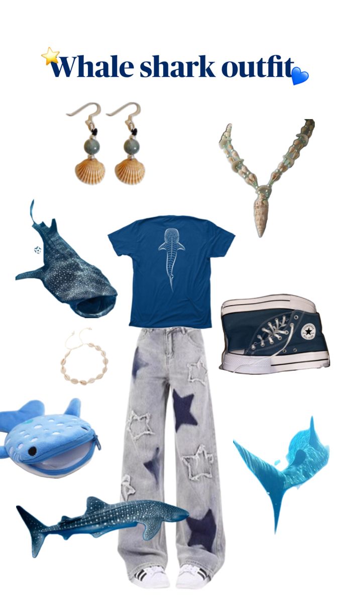 Whale shark Friday 🧜‍♀️ Shark Themed Outfit Aesthetic, Shark Inspired Outfit, Whale Shark Outfit, Ocean Inspired Outfits, Whale Tail Outfit, Aquarium Outfit Ideas, Shark Clothes, Shark Outfit, Kidcore Fashion