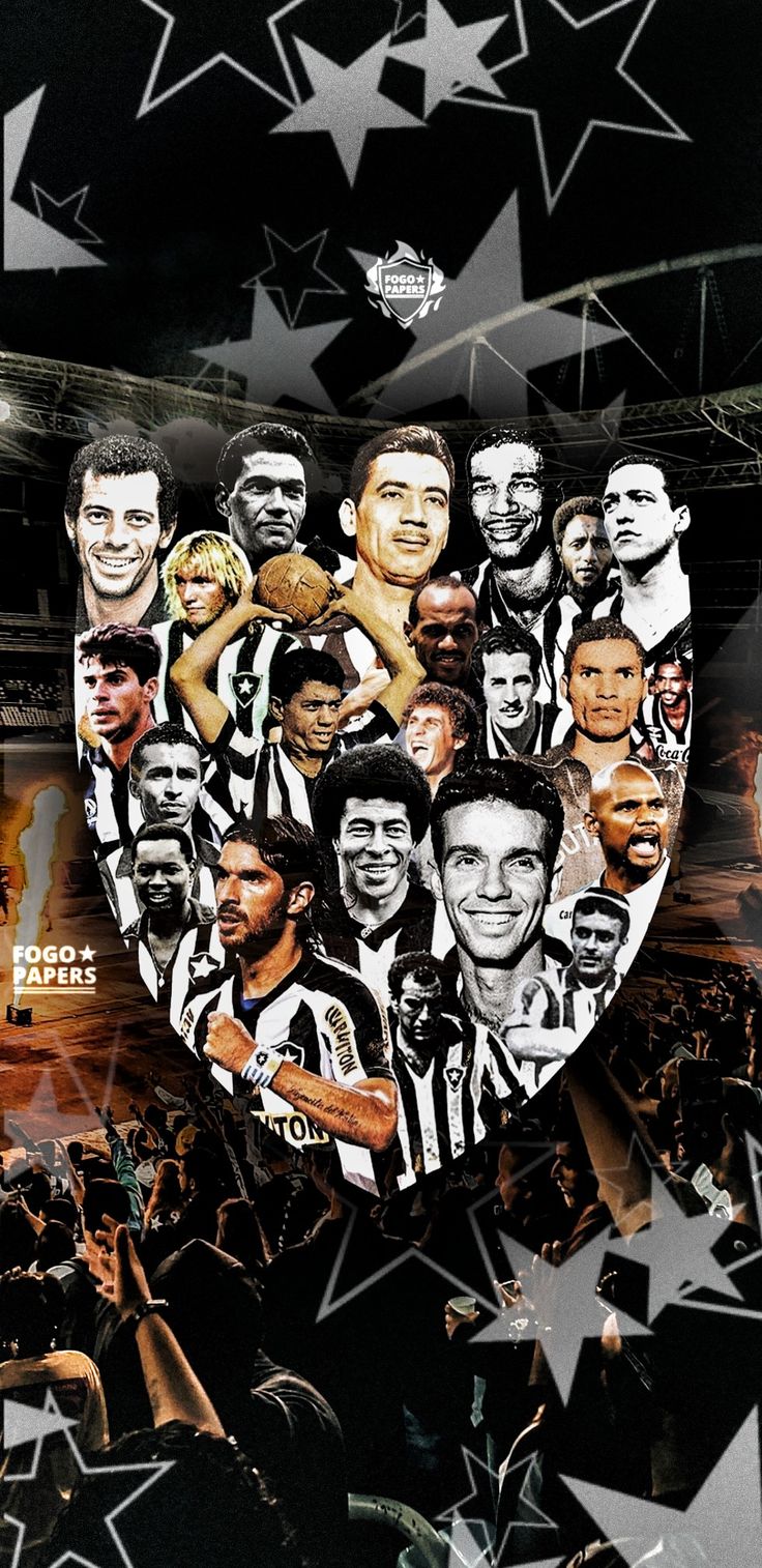 a collage of soccer players in the middle of a stadium with stars around them