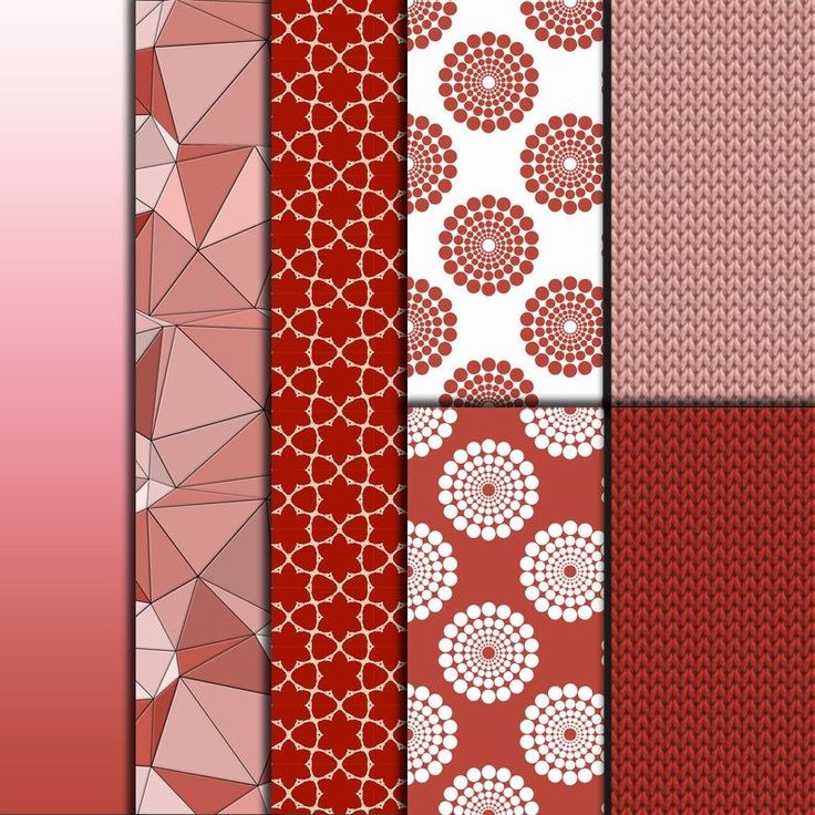 a set of four different patterns in shades of red, pink and white on fabric