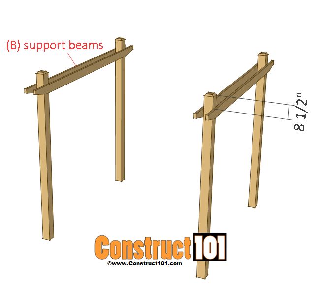 two wooden posts with measurements for support beams