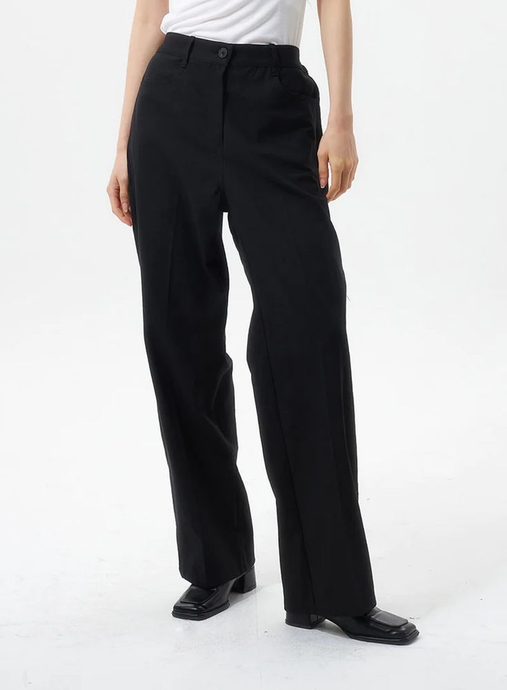 Straight Leg Tailored Pants IU326 Modern Relaxed Fit Bottoms, Relaxed Fit Wide-leg Dress Pants For Workwear, Chic Wide Leg Cotton Pants For Work, Modern Cotton Wide Leg Formal Pants, Wide-leg Cotton Dress Pants For Work, Spring Workwear Pants With Minimal Stretch, Wide Leg Cotton Dress Pants For Work, Modern Business Dress Pants, Chic Relaxed Fit Dress Pants For Work