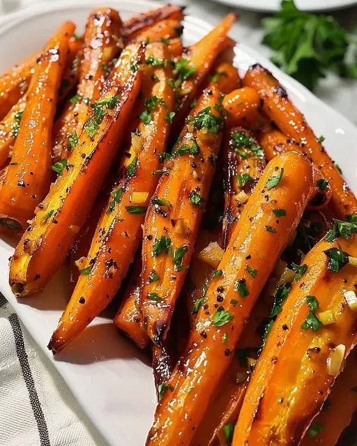 a white plate topped with carrots covered in sauce