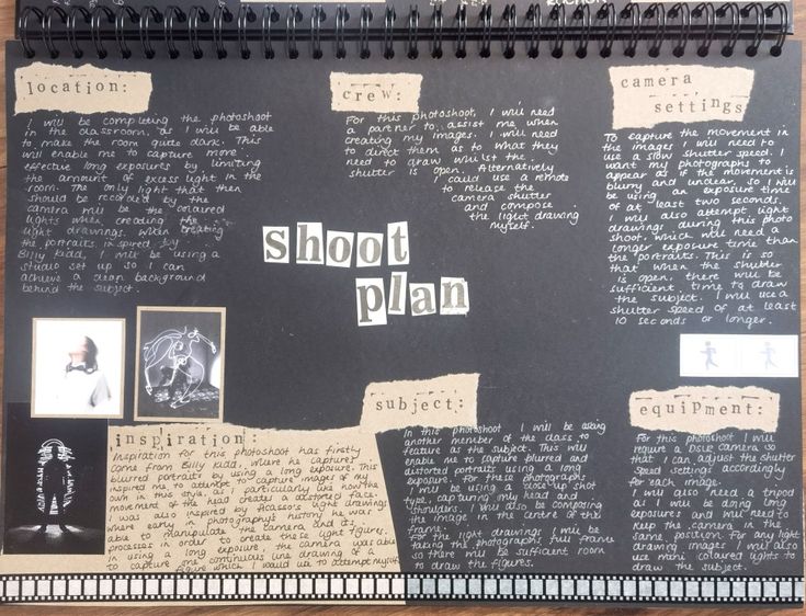 a black and white photo with writing on it that says shoot plan written in small letters