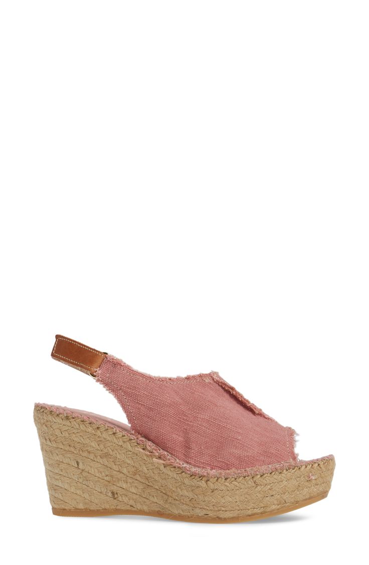 A cotton canvas sandal takes the seamed construction of a classic clog and combines it with an espadrille jute wedge for a fresh look. Frayed edges and a stonewashed finish further the relaxed vibe, while a slightly raised toe design eases natural movement while walking. Style Name:Toni Pons 'Lugano' Espadrille Wedge Sandal (Women). Style Number: 1122741. Textile Beach Sandals For Summer, Closed Toe Fabric Wedge Sandals For Vacation, Summer Fabric Wedge Sandals, Fabric Wedge Heel Sandals For Summer, Fabric Sandals With Removable Insole For Spring, Fabric Wedge Heel Sandals For Spring, Spring Fabric Wedge Heel Sandals, Spring Fabric Sandals With Woven Sole, Summer Platform Sandals With Fabric Material