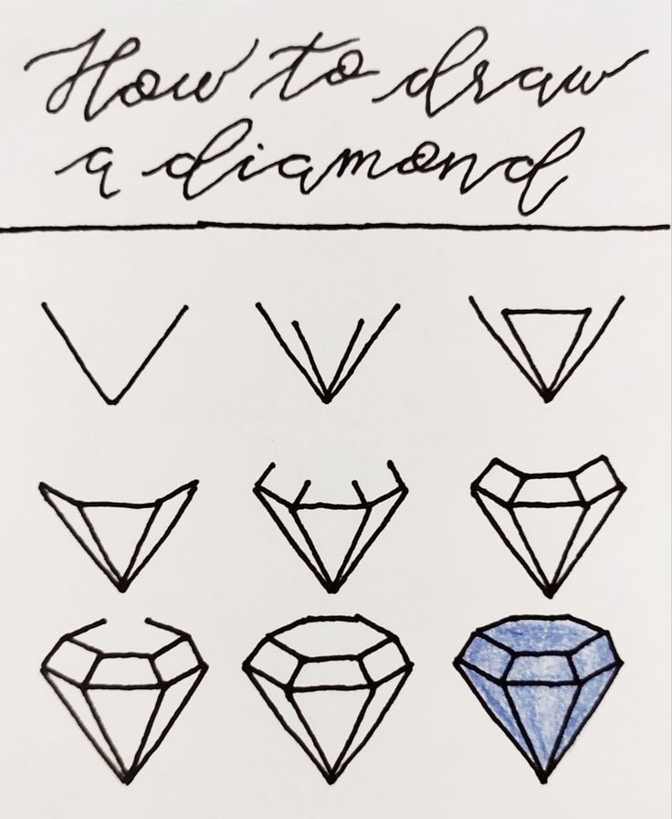 an ink drawing of different shapes and sizes of diamonds with the words how to draw a diamond on it