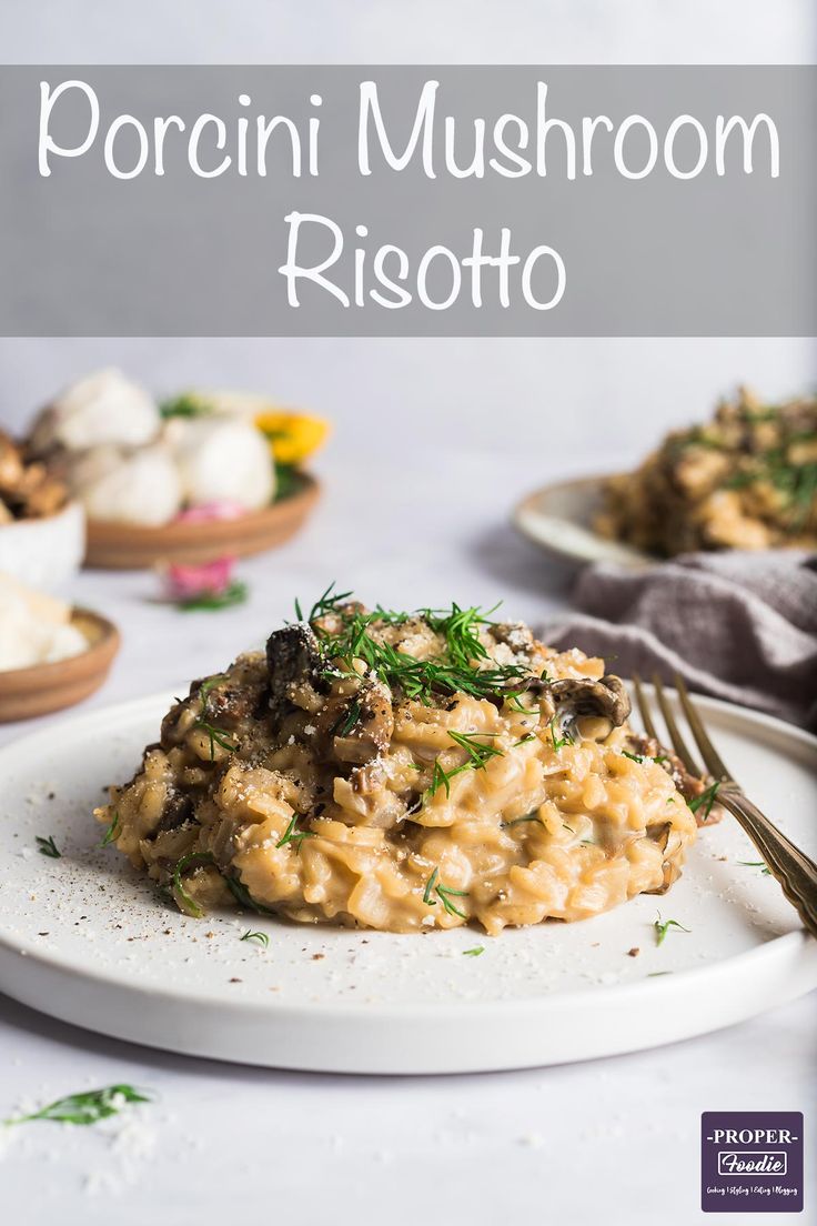 a plate with mushroom risotto on it