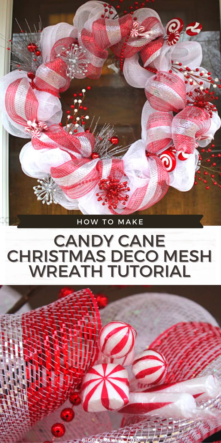 a christmas wreath with candy canes on it and the words, how to make