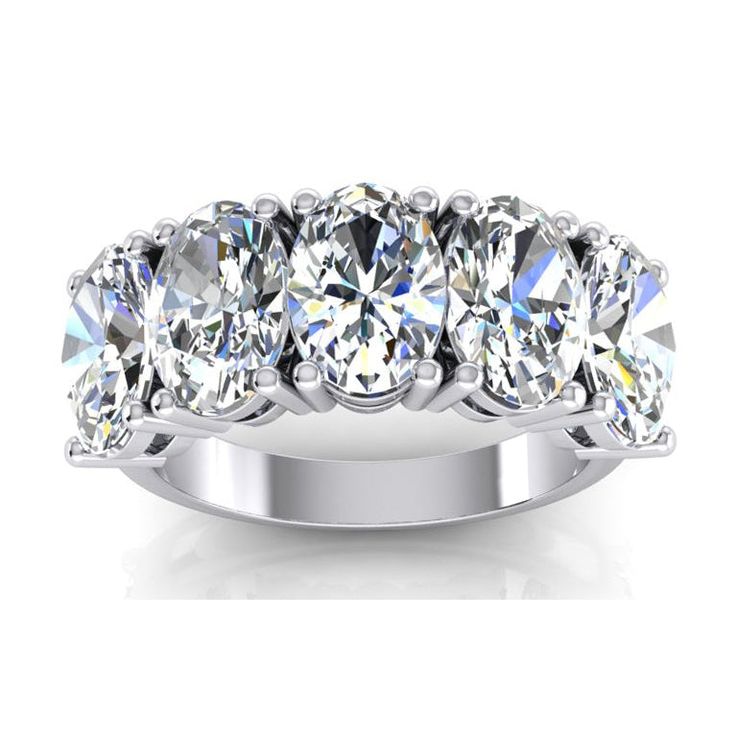 METAL SPECIFICATIONS White Gold 14K STONE SPECIFICATIONS Stone Name : Diamond Stone Cut : Oval Stone Details : There are 5 oval cut diamonds approx. 1 carat each (Approx. Size 6.7 x 4.7 mm) in this ring. Natural earth mined diamonds. Approx. Age of Diamonds : Over a Billion years old Place of Formation : At depths between 93 to 155 miles in the Earth mantle Color : F Clarity : VS1 Total : Approx. 5 Carats RING SPECIFICATIONS Size : 6.5 (Can ship in any size) Appraised Value : $29,578.50 Comes wi 5 Carat Ring, Diamond Anniversary Bands, Diamond Anniversary Rings, Half Eternity Band, Diamond Anniversary, Oval Cut Diamond, Anniversary Bands, Natural Earth, Oval Diamond