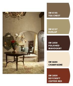 the color scheme for this living room is brown