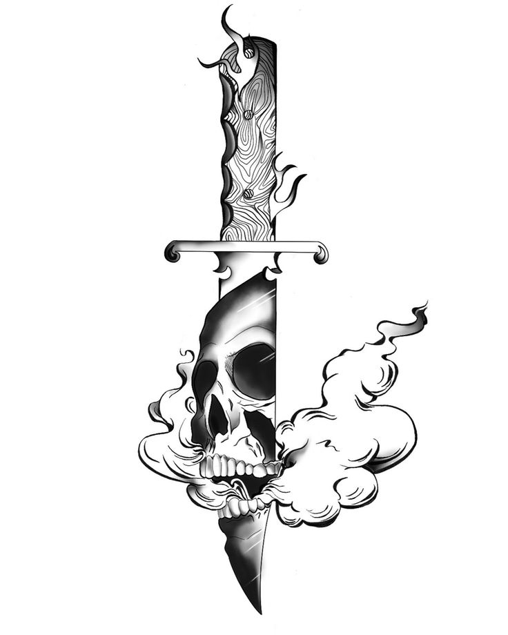 Knife Through Skull Tattoo, Knife And Skull Tattoo, Knife Tattoo Ideas For Men, Skull Knife Drawing, Knife With Face Tattoo, Skull With Knife Tattoo, Tattoo Ideas Knife, Skull Knife Tattoo, Knife Tattoo Design