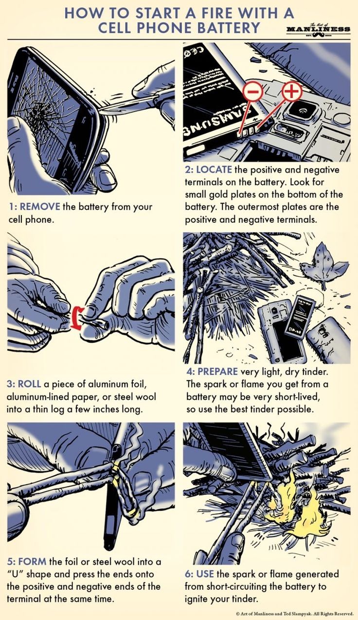 instructions on how to start a fire with a cell phone