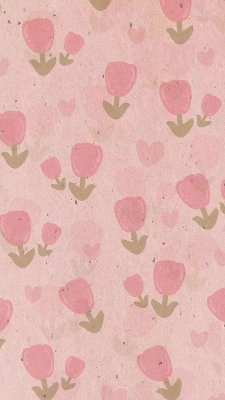 a pink flowered background with hearts on it