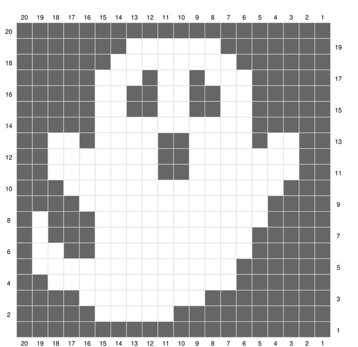 a cross stitch pattern with the shape of a skull on it's face in grey and white