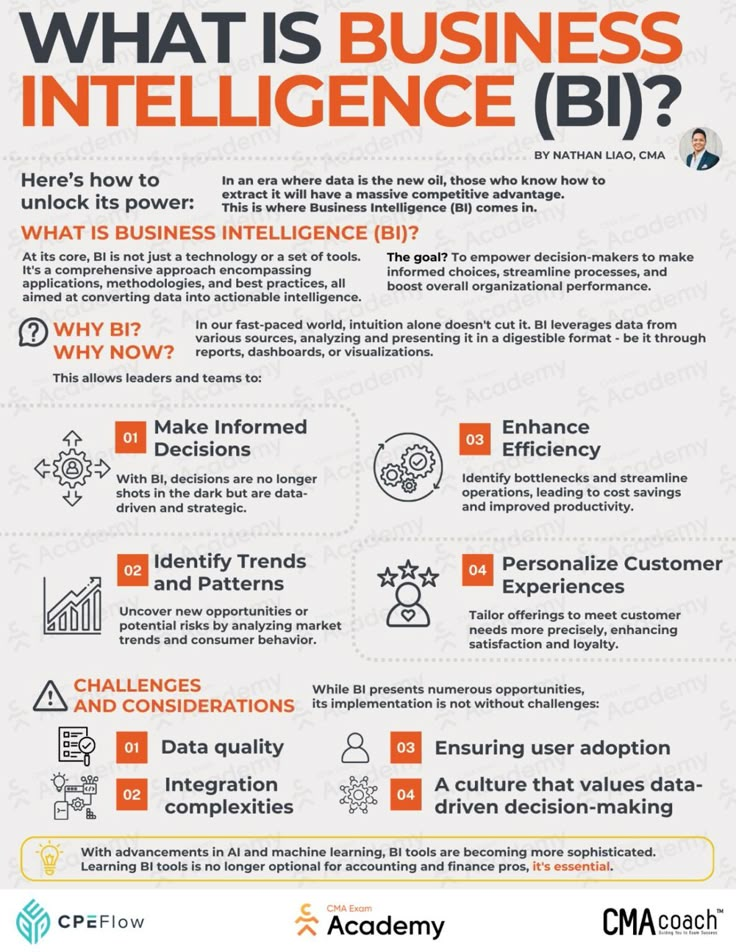 an info sheet with the words what is business intelligence? and other information about it