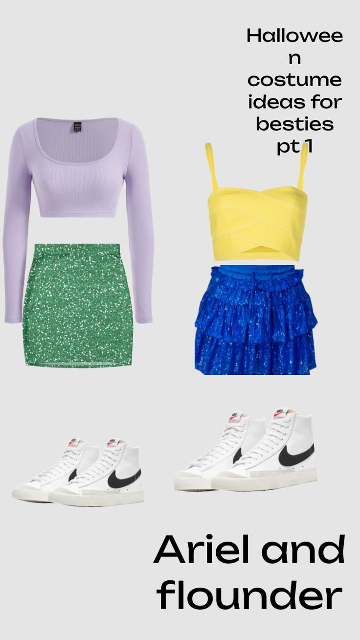 three different outfits with the words helloweee costume ideas for besties ptt