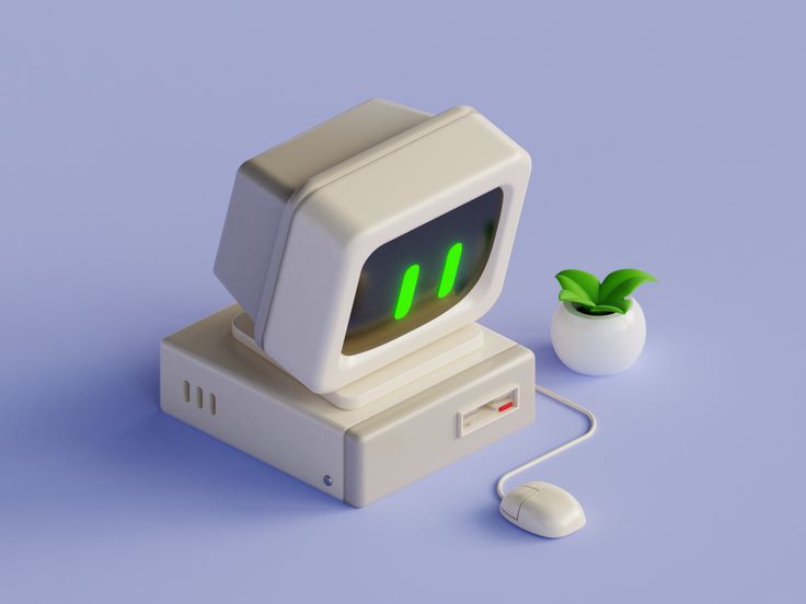 an old computer with a green light on it's screen and a white mouse next to it