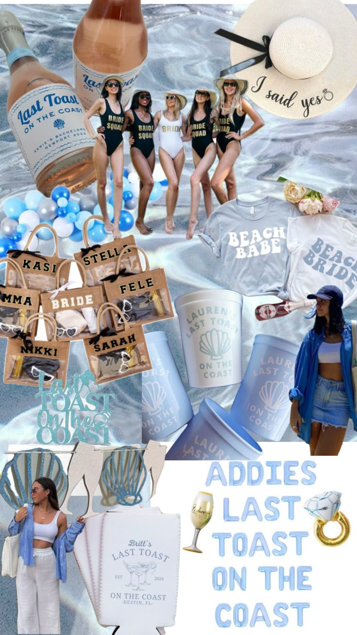 the collage shows several different pictures with women in bathing suits and hats on them