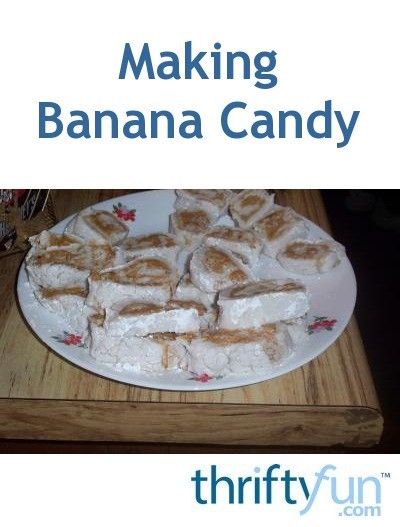 there is a white plate with some food on it and the words making banana candy