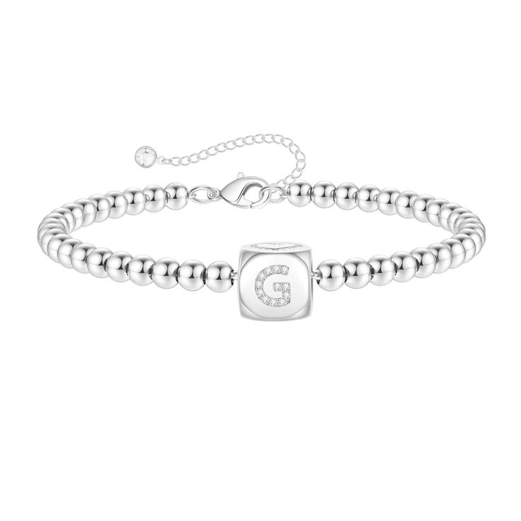 PRICES MAY VARY. SIZE: Dainty Initial Bracelet is 6”+2”extender, adjustable Initial Bracelet with dice can help you find the most comfortable position to wear. MATERIAL: 14K White Gold Fillled Initial Bracelet, High Polish Finish can keep the colors a long time no tarnish. Lead and nickel free, Hypoallergenic, Which makes it stands out among all other plain Bracelets. MEANING: Our unique Silver Initial Bracelet can represent you or your loved ones. Initial Bracelet is a good Jewelry to let her k Letter Bead Bracelet, Rose Gold Beaded Bracelet, Initial Bracelet Silver, Teen Girl Jewelry, Initial Bracelets, Initial Bracelet Gold, Letter Bead Bracelets, Rose Gold Initial, Gold Jewelry Gift