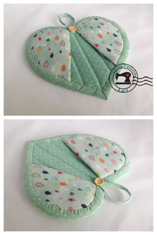 two pictures of an oven mitt with polka dots on it