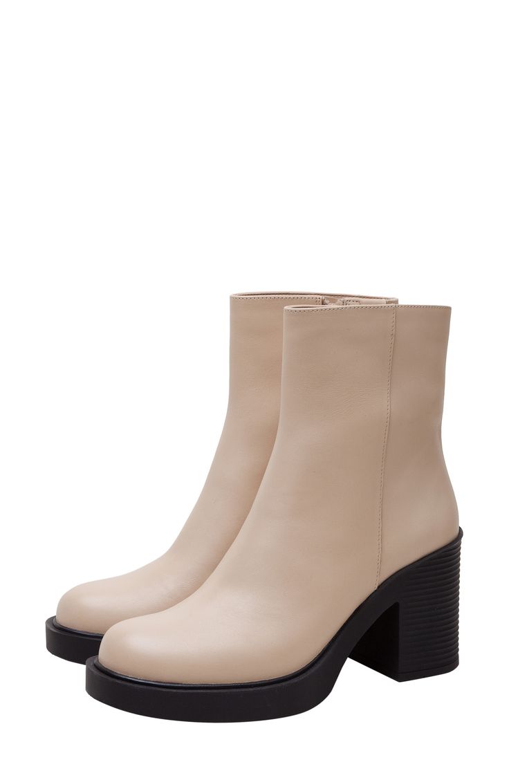 Burnished leather heightens the contemporary sophistication of this streamlined block-heel bootie. 3 1/2" heel; 1" platform 5 1/2" shaft Slip-resistant sole Leather upper/textile lining/rubber sole Imported Wide Calf Platform Boots With Stacked Block Heel, Leather Platform Boots With Stacked Heel, Platform Boots With Stacked Block Heel, Fall Heeled Boots With Chunky Platform And High Shaft, Medium-fit Platform Boots With Stacked Block Heel, Chunky Platform Block Heel Boots In Faux Leather, Fall Platform Boots With Sculpted Heel, Medium Width, Chunky Platform High Shaft Boots For Fall, Fall Platform Boots With Sculpted Heel And Medium Width