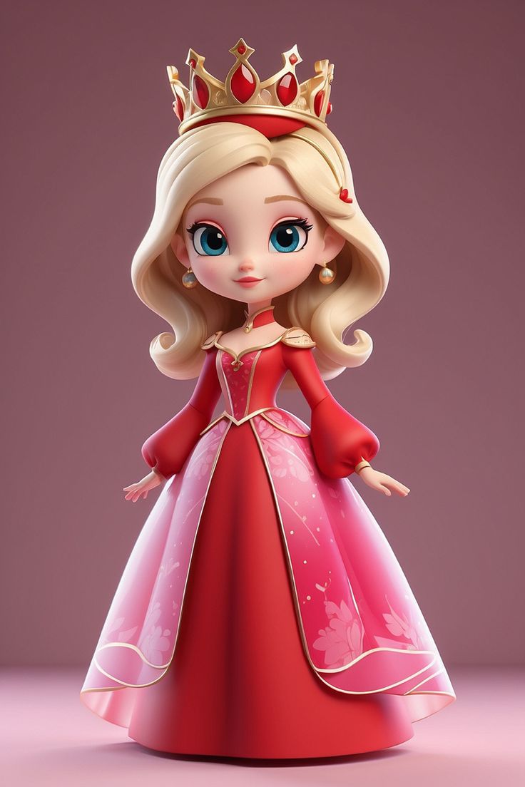 a doll wearing a red dress with a tiara