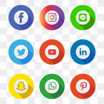 six different colored circles with social icons on them, including one for facebook and the other for