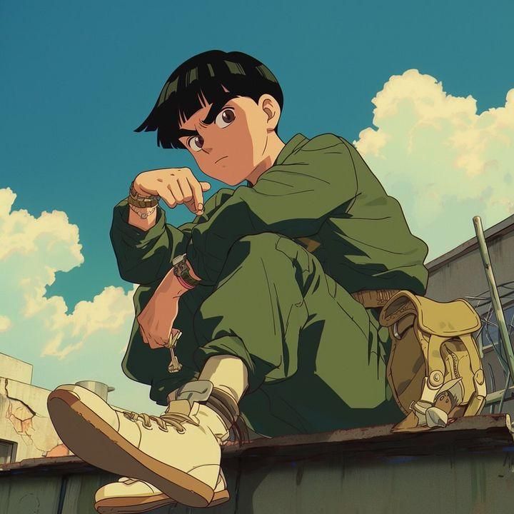 a young man sitting on top of a wall next to a green box with his hand under his chin