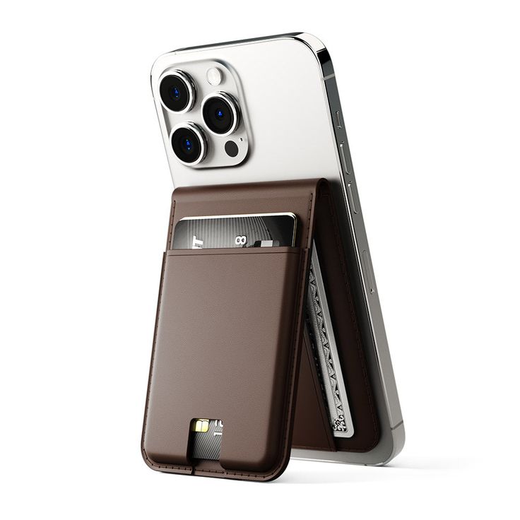 an iphone case with a card slot in the back and two cameras attached to it