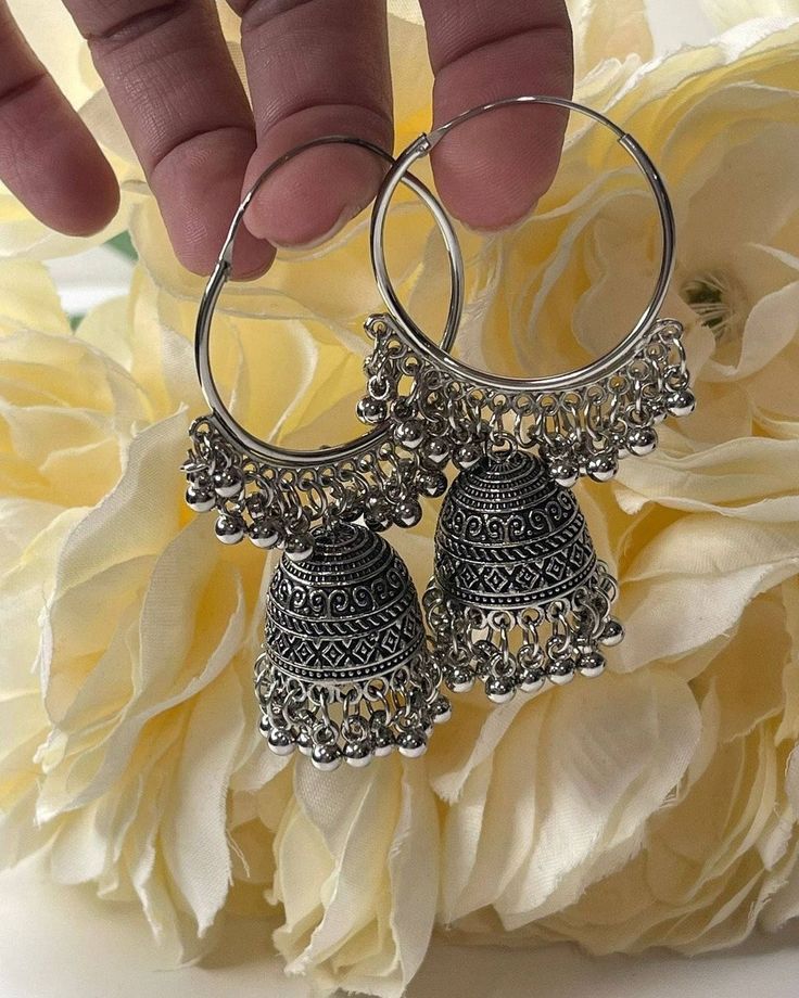 Indian Boho Jewellery, Oxidised Jhumka Aesthetic, Oxidised Earrings Jhumkas, Oxidise Earrings, Indian Jumkas, Oxidised Jewellery Earrings, Jhumkas Aesthetic, Oxidised Jewellery Set, Jhumka Earrings Collection