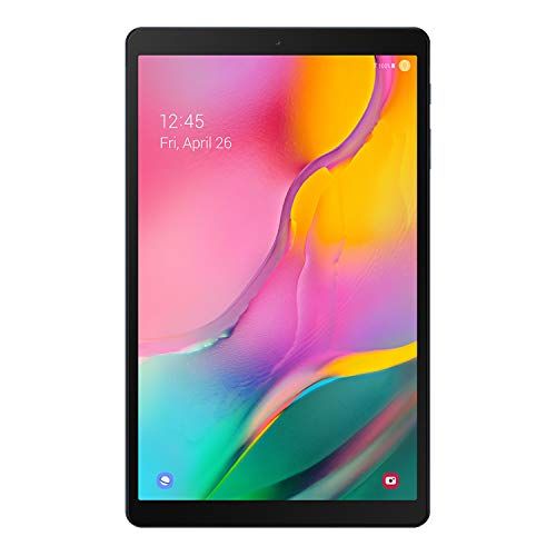 the new samsung tab is shown in black, with an image of a colorful background