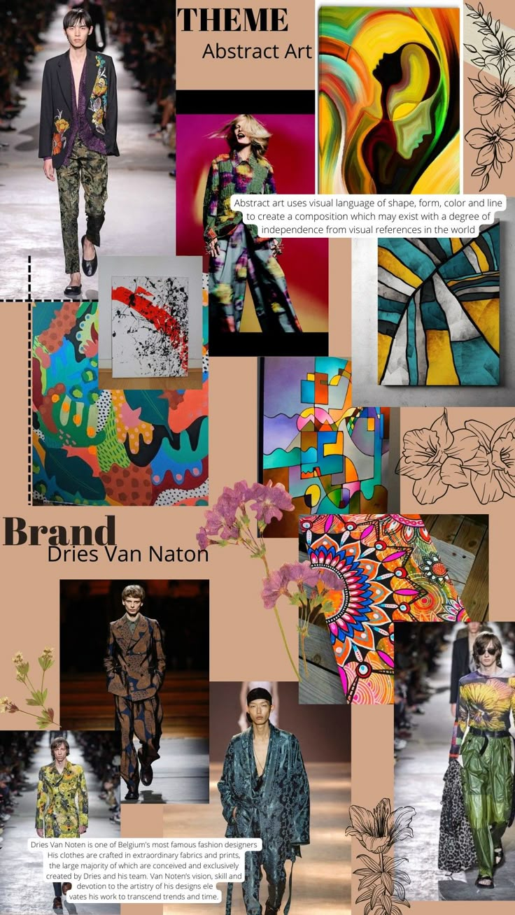 a collage of images with different colors and designs on them, including flowers, leaves,