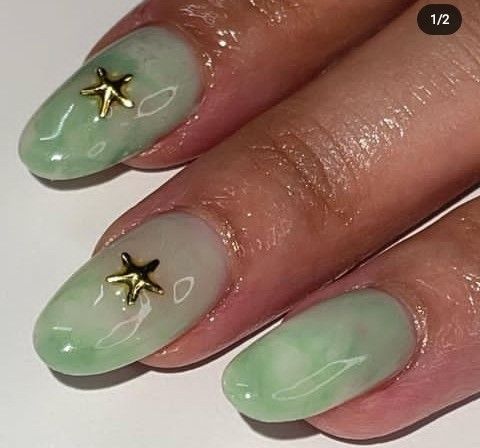 Safe Green Almond Nails, Jade Nails, Grad Ideas, November Nails, Star Nails, Pale Green, Almond Nails, Glow Up?, Nail Design