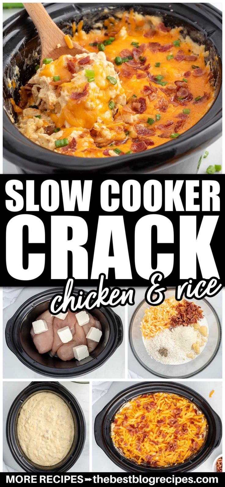 slow cooker cracker chicken and rice collage with text overlay that reads, slow cooker cracker chicken and rice