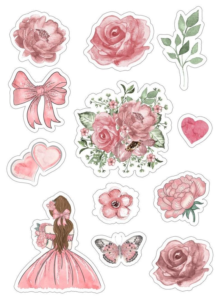 Pink Roses.  153 30 🌌 Vintage Aesthetic Stickers, Sticker Collection Book, Vintage Aesthetic Stickers Printables, Pink Scrapbook Paper, Seni Resin, Pink Scrapbook, Pink Stickers, Printable Vintage Art, Sticker Design Inspiration