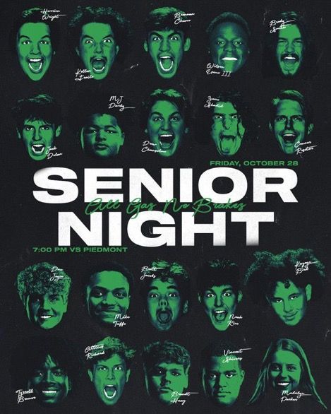 the poster for the movie senior night with many different faces and facial expressions on it