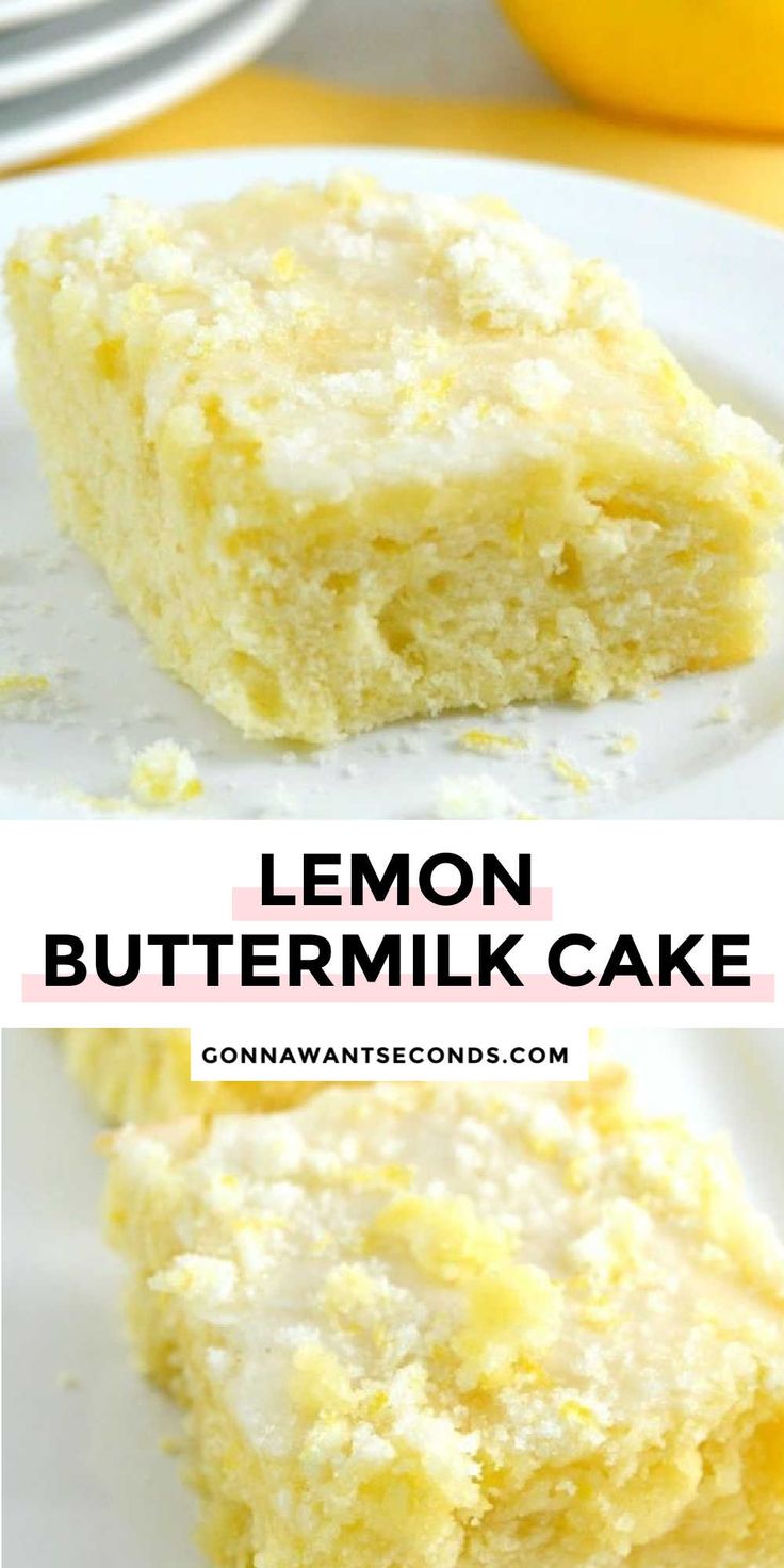 lemon buttermilk cake on a white plate