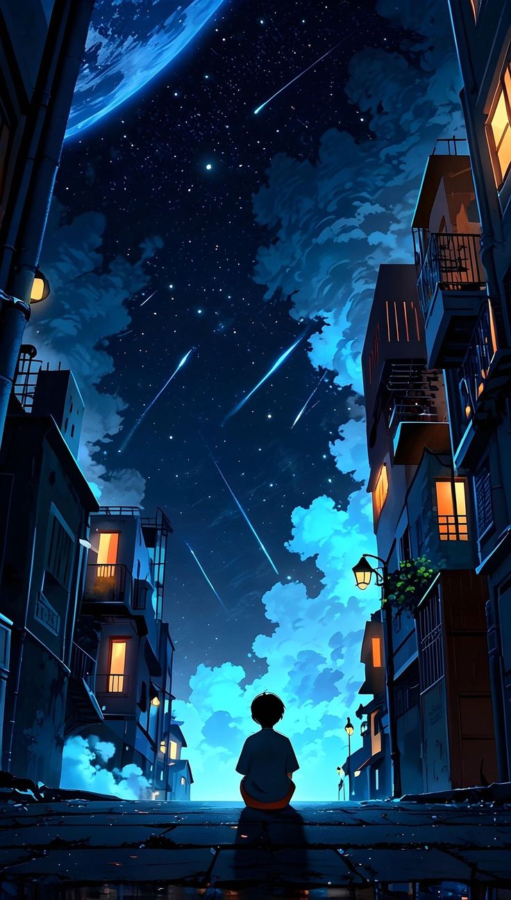 a person sitting on a ledge looking up at the stars in the sky above them