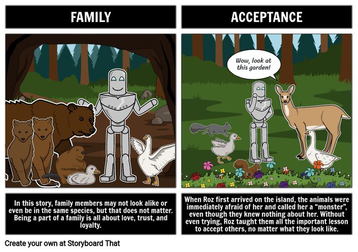 an image of two cartoon scenes with animals and people in the woods, one is robot