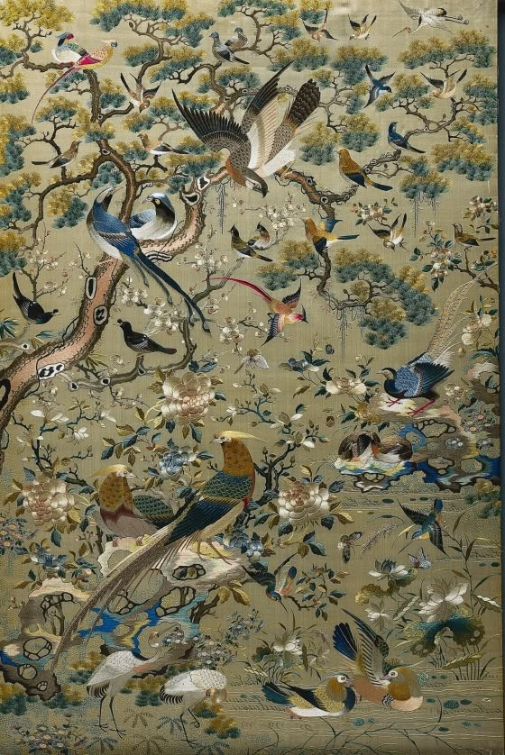 Embroidered Panel | Cleveland Museum of Art Monochromatic Blue, Chinese Embroidered, Chinese Embroidery, Chinoiserie Wallpaper, Cleveland Museum Of Art, Japanese Embroidery, 자수 디자인, Silk Ribbon Embroidery, Crewel Embroidery