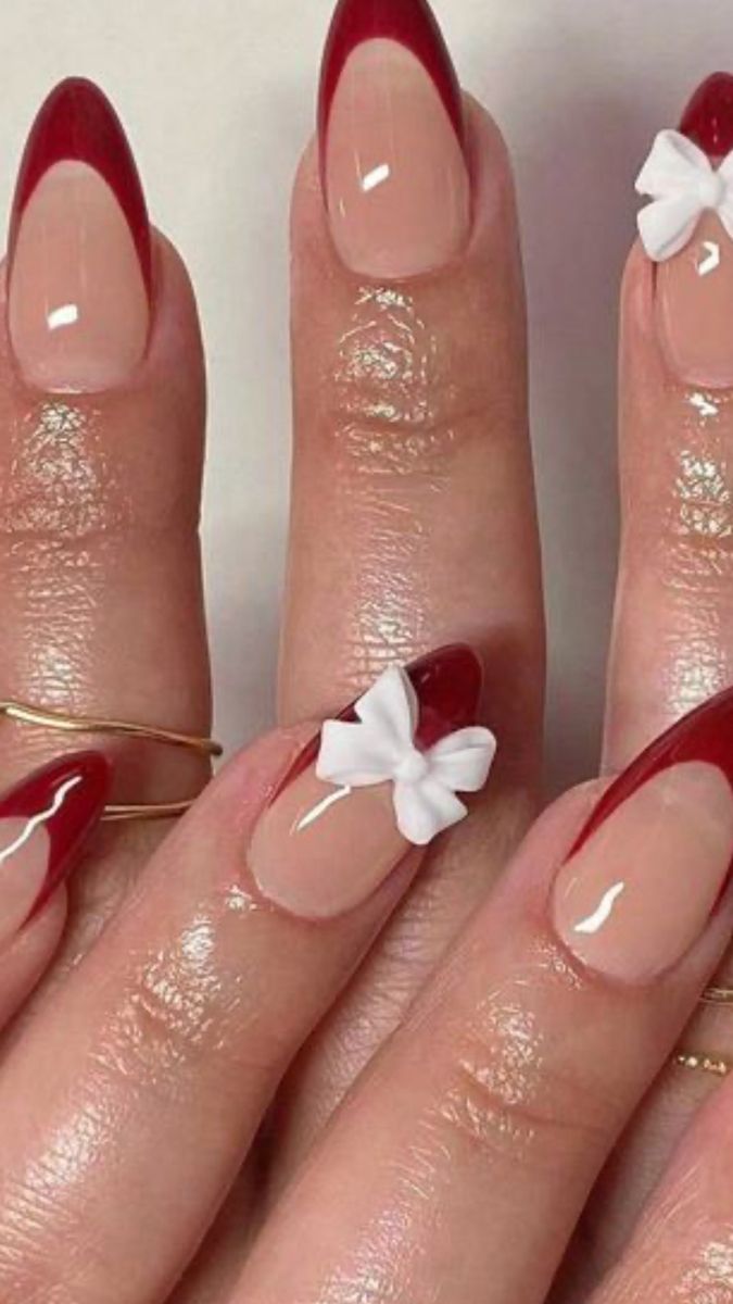 Red Tip Nails, Nails Long Square, Bow Nail Designs, Sophisticated Nails, Money Nails, Popular Nail Colors, Bow Nails, Chic Nail Designs, Press On Nails Long