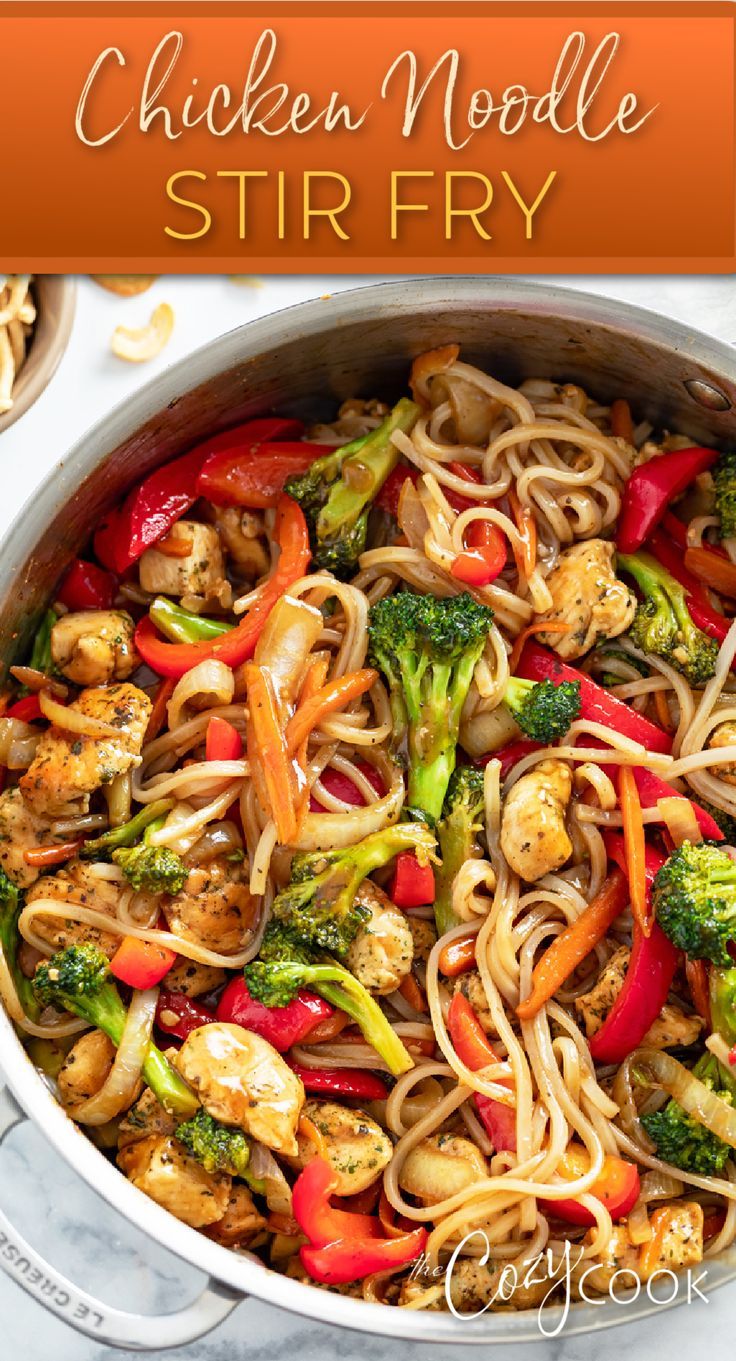 chicken noodle stir fry with chow mein noodles and a mix of vegetables. Chicken Noodle Stir Fry, Chicken Stir Fry With Noodles, Rice Noodle Recipes, Noodle Stir Fry, Chicken Chow Mein, Chow Mein Noodles, Dinner Recipes Easy, Vegetable Noodles, Stir Fry Noodles