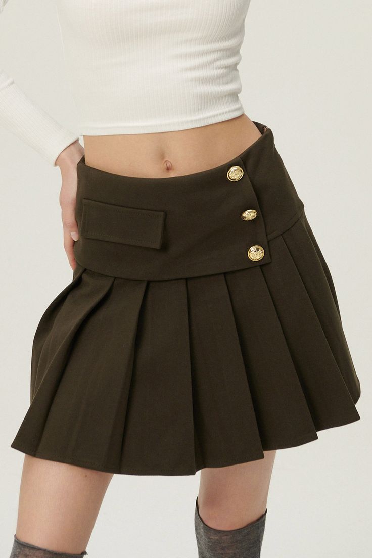 storets.com Mila Gold Button Pleated Skort Shop Skirts, Womens Skorts, Trendy Bottoms, Dark Brown Color, Shorts Pants, Jeans Leggings, Pants Jeans, Instagram Shop, Clothes Accessories