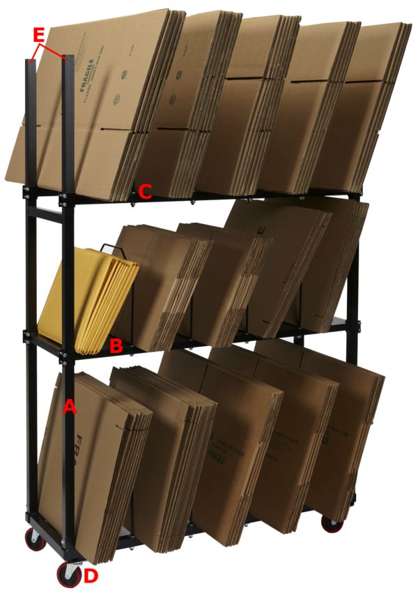 a rack with many files and folders on it, labeled to indicate where each file should be stored