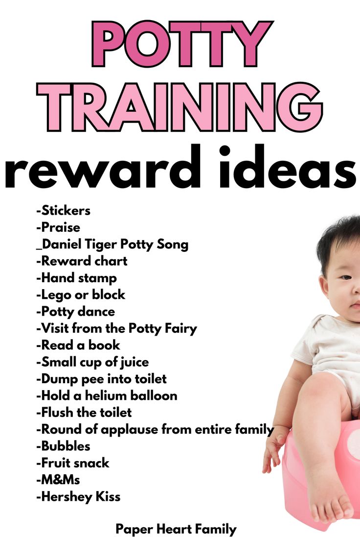 a baby sitting on top of a pink potty training reward board with words above it that read potty training reward ideas