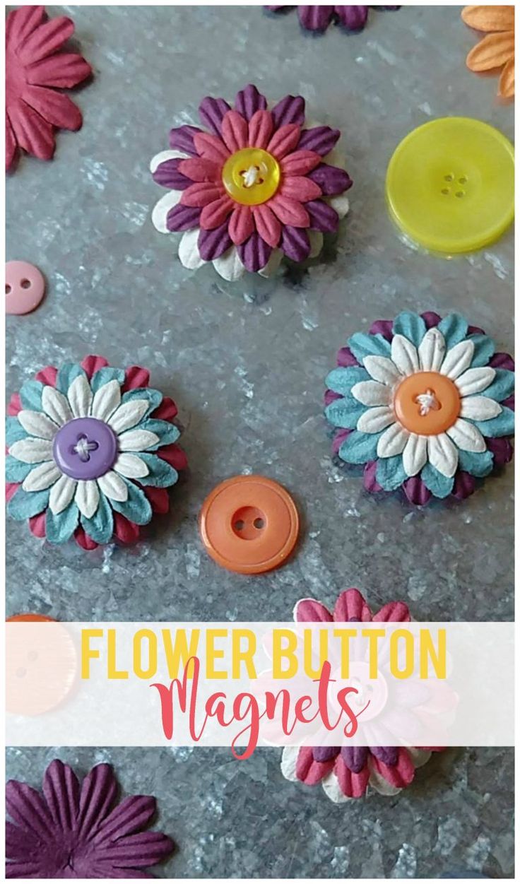 several different types of buttons with the words flower button magnets on them