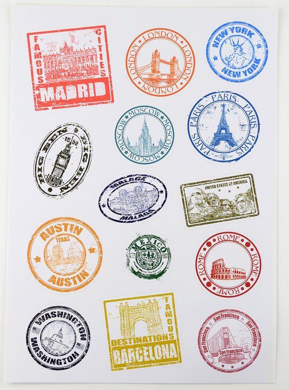 a bunch of stamps that are on a piece of paper