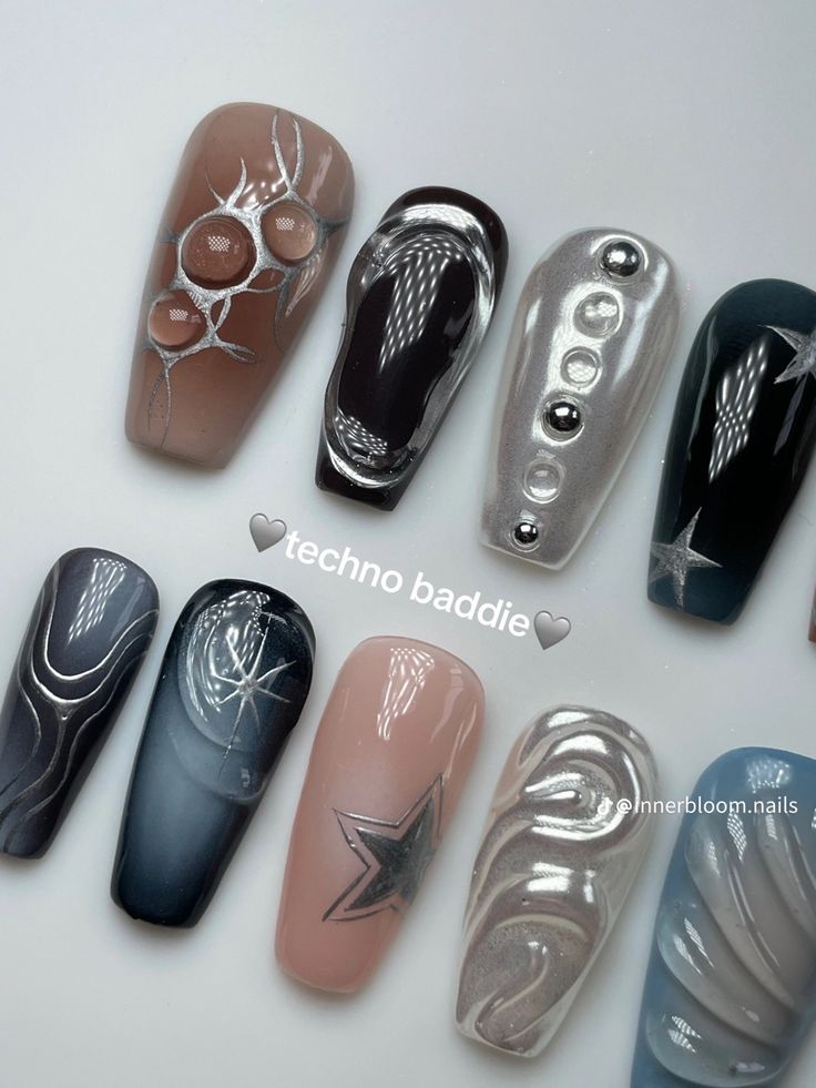 Techno Nails, Press On Nails Design, Wow Nails, Long Acrylic Nail Designs, Simple Acrylic, Simple Acrylic Nails, Baddie Nails, Y2k Nails, Dope Nail Designs